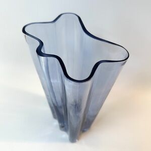 Mid-Century Modern MCM Style Clear Blue Wavy‎ Tall Vase Decor